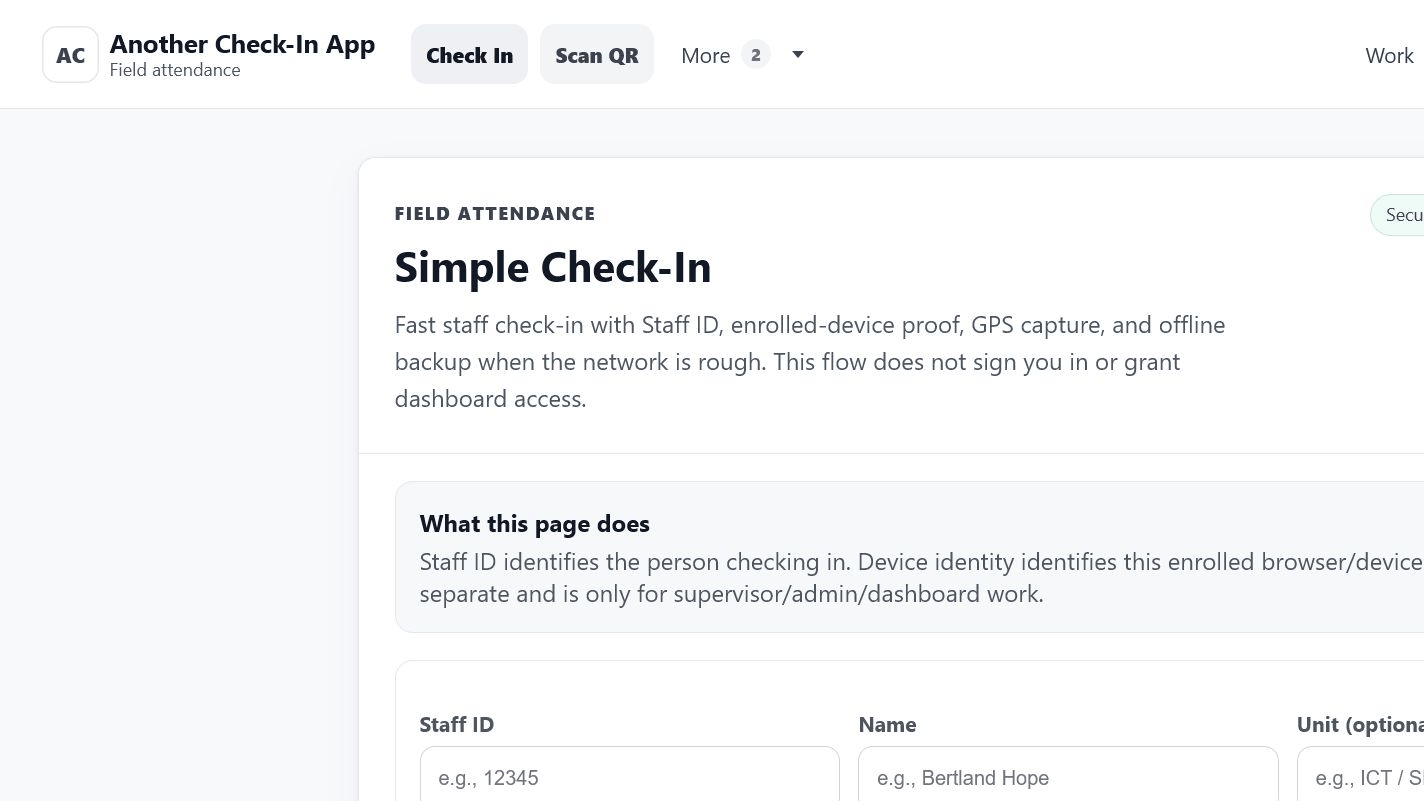 Another Check-In App staff check-in screen
